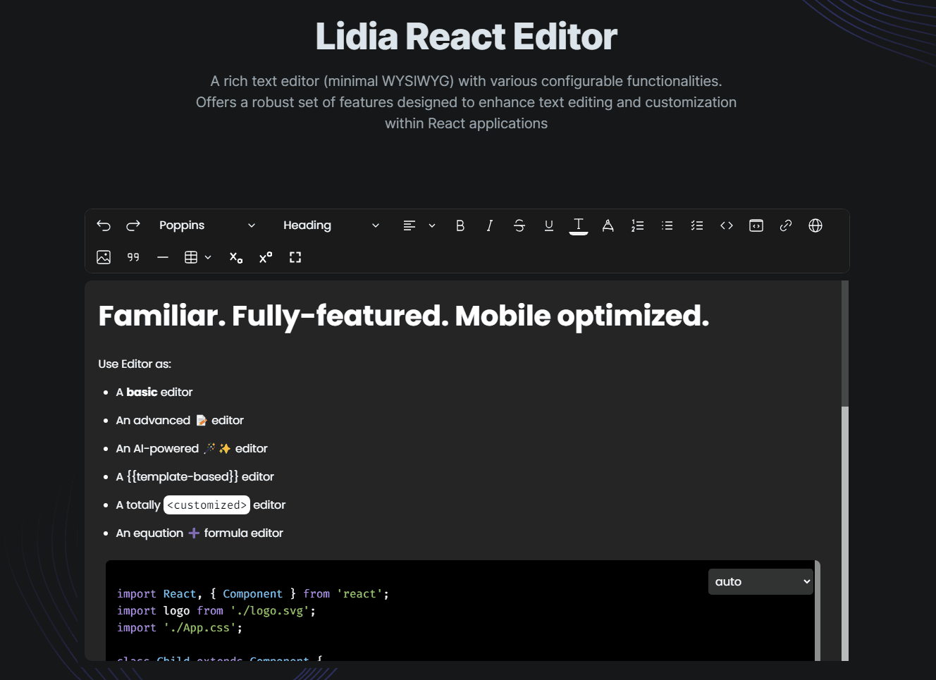 Descubre LidiaEditor: Componente React WYSIWYG para edición de texto